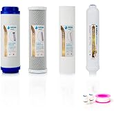 Kit of 4 Universal Filters for Reverse Osmosis - Includes Teflon Roll and Post Filter Connectors - Ideal for 5 Stage Universa