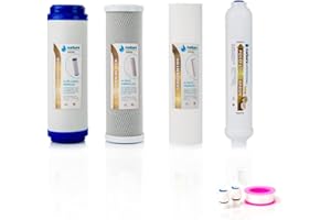 Kit de 4 Filtros Universales para Osmosis Inversa - Incluye Rollo de Teflón y Conectores Postfiltro - Ideal para Equipo de 5 Etapas Universal - Nature Water Professionals