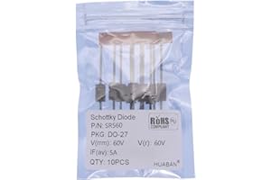 HUABAN 10 pièces SR560 (SB560) Diodes de redresseur de barrière Schottky 5A 60V DO-201AD (DO-27) Axial 5 Amp 60 Volt