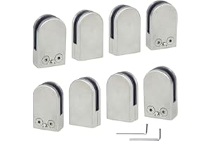 Discoball Glass Clamps 8 PCS 6-8mm Stainless Steel 304 Glass Clips Adjustable Glass Bracket Flat Back for Balustrade Staircase Handrail