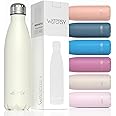 WATERSY Stainless Steel Insulated Water Bottle, Double Walled Metal Vacuum Flask Keep 24 Hrs Cold & 12 Hrs Hot Thermal Metal Sports Bottles 500ml BPA Free for Outdoor, Work, Gym, School (Cream White)