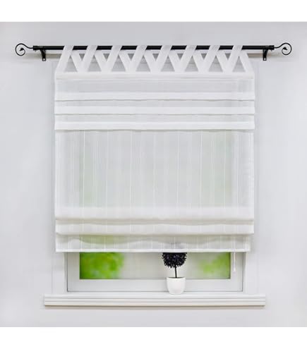 Schlaufenrollo 100x150 Cm - Weiss Gestreift Petrol Halbtransparent