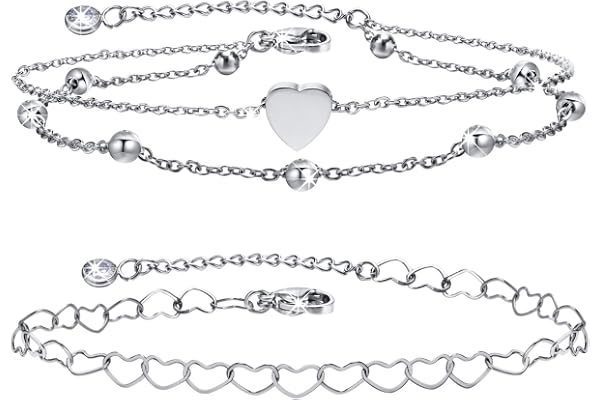 Bracelets de Cheville pour Femme Acier Inoxydable Réglable - Chaine de Cheville Femmes,Longueur Chaîne 21+5cm avec Pendentif Coeur Bracelet de Pieds,Raglable Bijoux Plage Ete Vacance