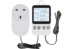 HIADA Digital Plug in Thermostat Outlet Socket, Heating Cooling Electric Temperature Controller, Heater Cooler Switch with Sensor, for Incubation Heat Mat Reptile Greenhouses Terrarium, 230V 13A