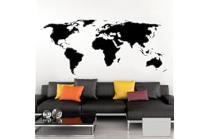 Grandora Wandtattoo Weltkarte Erde Globus Karte I hellgrau 150 x 65 cm I Welt Atlas Schlafzimmer Wohnzimmer Wandsticker Wandaufkleber W698