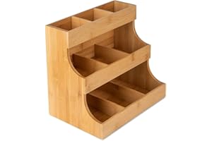 HOMION Vertical Tea Bag Organizer Wood Box Storage Box Teabags Holder Tabletop Chests for Tea Storage Tea Bag Organiser for Tea Bag Coffee Capsules Sugar Packets Storage for Home Kitchen Office Café