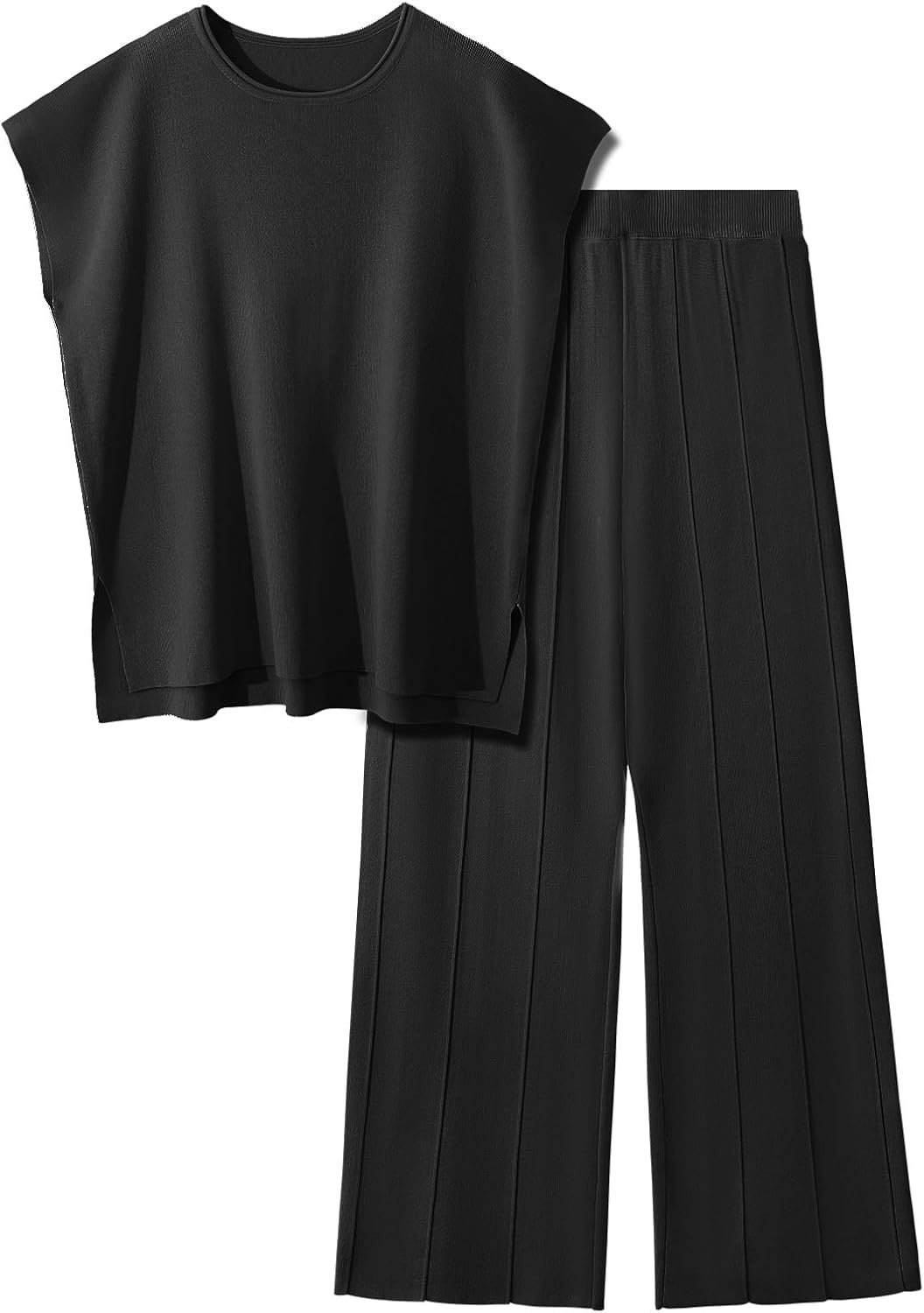 UMIPUBO Conjuntos Punto Mujer Verano 2 Piezas Casual Chandal Manga Corta Camiseta de Manga Corta Y Pantalones con Bolsillos Cómodo Pijama Moda Chándal Color Sólido Primavera