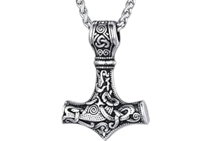 FaithHeart Thors Hammer Halskette, Edelstahl Wikinger Mjölnir Kette für Herren Jungen, Thors Hammer Anhänger mit keltischer Knoten, Punk Wikinger Amulett für Weihnachten Geburtstag