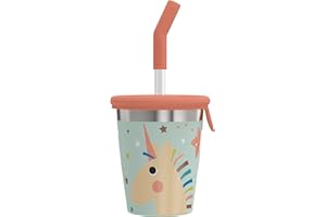 SIGG - Vaso infantil de acero inoxidable con tapa de silicona y pajita - A prueba de salpicaduras - Sin BPA - Ligero y robusto - Unicornio - 0,35L