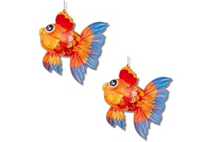 SONGYUKA Chinese Lanterns,Mid Autumn Festival Lantern -Portable Lucky Fish Paper Lanterns with LED Light, New Year Gifts, Festival Decorations for New Year, Spring Festival, Mid Autumn Festival (PACK2)
