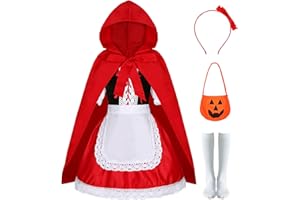 Mrsclaus Rot Kostüm Mädchen Rotkäppchen Kostüm Kinder Rot Umhang Kleid Rote Fliege Headband Kürbisbeutel Halloween Mottoparty Kostüm Party