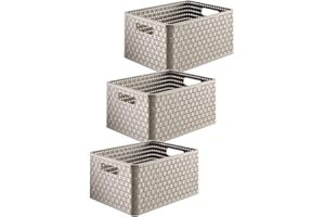 Rotho Country 3er-Set Aufbewahrungskiste 18l in Rattan-Optik, Kunststoff, beige