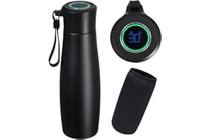flintronic Bottiglia Acqua, Ricaricabile LCD Termiche Borracce, Isolamento Sottovuoto Coppa da Viaggio, Borraccia Termica 400ML(1*Cavo USB e Borsa per Bottiglia Inclusi) per Scuola, Sport, Yoga