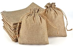 PLECUPE 20 Pezzi Sacchetti Juta, Sacchetti di Iuta 17x23 cm, Sacchetti Regalo con Coulisse, Vintage Biancheria Borse Borse da Regalo Tela da Imballaggio Sacchetto dei Monili Candy Bags, Cachi