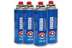 FASEBA 4 Unidaes de Cartucho de Gas para Camping CP250 227 g con sistema de seguridad. Ideal para cocinas portátiles, sopletes, hornillos quemadores. bombona camping gas portátil, cartucho camping gas.
