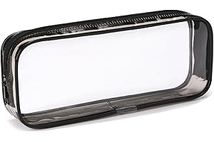 LIDOUK 1 Pcs Clear Pencil Case, Waterproof PVC Pencil Bags Transparent Exam Pencil Case Pouch with Zipper for Stationery Cosmetics Storage（Black