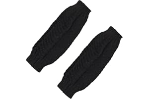 QUUPY Unisex Men Women Warm Knit Long Fingerless Thumb Hole Gloves Fishbone Knitted Mittens Stretchy Arm Warmer Black