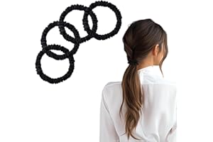 Hebterrka 4 sztuki gumek do włosów z jedwabiu morwowego, 22 momme, 100% czysty jedwab morwowy, gumki do włosów i snu, małe jedwabne gumki do włosów dla kobiet, czarne, 4 szt