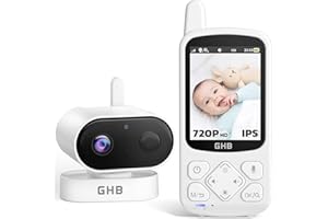 GHB Babyphone Caméra Bébé Surveillance Vision Nocturne Ecran IPS HD 720p 2,8 Pouces 2000 mAh Mode VOX Audio Bidirectionnel Alerte de Température 8 Berceuses