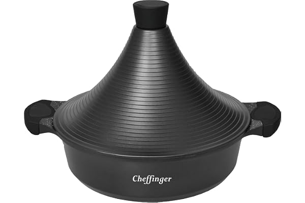 Cheffinger Fonte D'Aluminium Tajine Ø32cm Induction Silikongriffe Marmite Cuit-Vapeur Rôtissoire