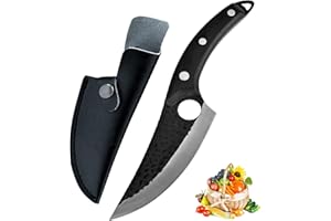 Fubinaty Couteau de chef Viking forgé à la main Couteaux de cuisine en acier à haute teneur en carbone avec gaine en cuir et manche en palissandre pour la maison, le camping, le barbecue