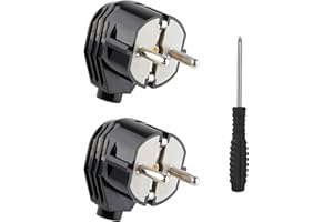 GLIROWY Schuko Stecker, Stromstecker mit Zugentlastung, Schutzkontakt-Stecker mit Knickschutztülle, Spritzwassergeschützt und Langlebig, Bruchfest, Stecker 250V, 2 Stücke Schwarz