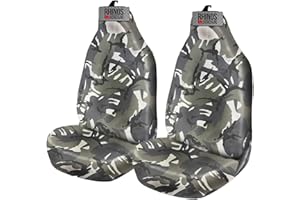 rhinos autostyling For Fiat Doblo Cargo - Heavy Duty Durable Nylon Driver Passenger Grey Camouflage Pair Waterproof Car Van Front Seat Covers Protectors - 2 x Fronts