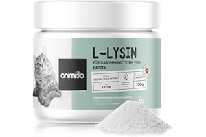 animigo L-Lysin für Katzen - 250g Pulver - Essenzielle Aminosäure L Lysin - Inklusive Messlöffel - Frei von Gluten & Laktose - Für jeden Alters - Ergänzungsfuttermittel für Katzen