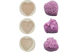 Keleily Moulle à Savon Silicone 3 Pièces - Moule 3D Fleurs Coeur Rose Pour Gâteau, Chocolats, Mariage, Anniversaire, Bébé Douche, Noël, Bricolage, Fête, Cadeau