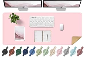 BLESWIN Duża podkładka na biurko, mata na biurko, antypoślizgowa skóra ekologiczna PU i korek, pod klawiaturę i mysz, do biura i domu, 120 x 43 cm, różowa