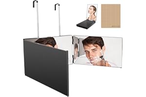 Dottall Miroir à 360 degrés, miroir 3 voies avec crochet, miroir cosmétique réglable, miroir de rasage, miroir de coiffure, miroir de coiffure, pour salle de bain, chambre à coucher, douche, rasage de