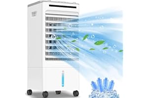 SONBION Climatiseur Mobile, Refroidisseur D'Air éVaporatif Silencieux, 4 en 1 Climatiseur Portable Ventilateur Humidificateur Purificateur D'Air pour Maison Bureau, RéServoir D'Eau 5l, 3 Wind Speeds