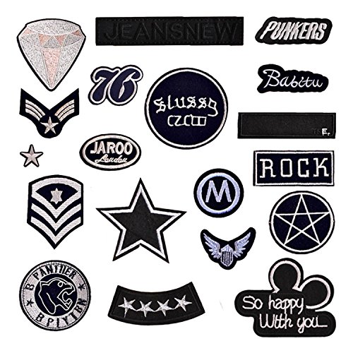 20 Piezas Surtidos en Blanco y Negro de los Estilos del Bordado de Las divisas DIY Ropa remiendos para los Bolsos de la Ropa de los Pantalones Vaqueros de la Camiseta