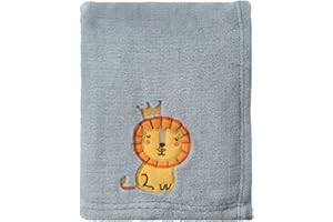 CREVENT CRVENT Kleine flauschig warme Baby, Kleinkinderdecke für Jungen, Kinderbett, Kinderwagen, 75 x 100 cm, Grau mit Löwe