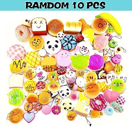 UOOME 10pcs Slow Rising Squishy Toys Stress Relief Soft Squishy Super Soft Simulation Scented Phone Charms Strap Key Bag Chain (Random Style)