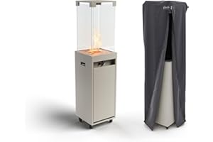 Planika Faro - Foyer Décoratif avec Cheminée pour Jardin - Chauffage de Terrasse au Gaz Propane - Extérieur - Portable - Minimaliste - Gris Soie- avec Hosse de Protection - 8kW