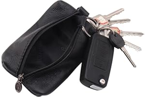 GENERIC Unisex Genuine Leather Key Case Wallet Pouch Bag with Key Ring & Zipper, Compact Key Holder Leather Wallet for Men & Women