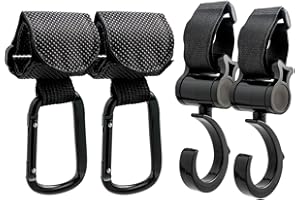 4 Pezzi Ganci Passeggino Universali Macla - Ganci per Passeggino Porta Borse in Alluminio - Portaoggetti Passeggino con Chiusura Regolabile in Velcro - Design Elegante e Cuciture Extra Forti