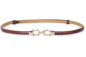 JasGood Damski skórzany pasek w talii, regulowany, cienki pasek z nachodzącą na siebie klamrą do sukienki