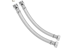 BricoLoco.com Latiguillo fontanería flexible de agua para cisterna wc, grifo lavabo o fregadero de cocina o baño. Acero inoxidable. Racores de latón. Hembra – Macho. (2, H 1/2" - M 1/2" Largo 30 cms.)