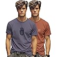 BULLMER Trendy Printed Cotton Blend Crew Neck/Round Neck Half Sleeve Tshirt for Men- Pack of 2