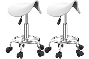 PIPIPOXER 2er Set Rollhocker Höhenverstellbar, Bürohocker Bis 120 kg, Arbeitshocker Höhenverstellbar 48-63.5cm, 10cm Dicke Polsterung,Arbeitshocker 360° Drehbar für Büro Salon Massage Spa(Ø50cm), Weiß