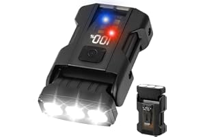 Aolso Piccola Torcia COB,550 Lumen Ricaricabile Mini Torcia Con Rosso Blu Calda Luce,80° Ruotabile,7 Modalità,Lampada a Clip,IP67 Impermeabile,LED Torce per Esterni,Emergenza e Trasporto Quotidian