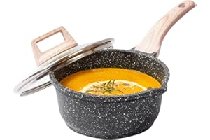 CAROTE Saucepan with Lid,Nonstick Milk Pan for Induction, Gas and Electric Hobs, Small Cooking Pot with Pour Spout (18cm, Classic Granite)