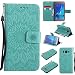 Produktbild Hozor PU Leder Hülle für Samsung Galaxy J5 2016 / SM-J510 5.2 zoll Embossing Prägung Blumen Muster Ledertasche Weiche TPU Soft Rückseite Abdeckung Handytasche Bumper Schutzhülle Brieftasche Flip Case Wallet Cover Bookstyle Handyhülle Tasche Anti-Scratch Shell Folio Klapphülle mit Standfunktion Magnetverschluss und Kredit Kartenfächer - Hellgrün