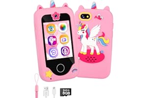 DHAPY Kids Smart Phone with Phone Case, Unicorns Christmas Birthday Gifts for Girls, MP3 Music Player with Dual Camera, Kids Toy Phone Learning Toys for 3 4 5 6 7 8 Year Old Girl Built-in SD Card