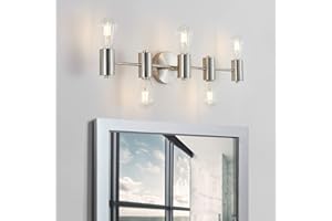 WUZUPS 5-Light Bathroom Light Fixture Morden Vanity Wall Scones Light for Bedroom Living Room, E27 Base, Brushed Nickel