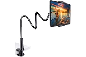 Gooseneck Tablet Holder Stand for Bed: Tryone Adjustable Flexible Arm Tablets Mount Clamp on Table Compatible with iPad Air Mini | Galaxy Tabs | Kindle Fire | Switch or Other 4.7-10.5" Devices
