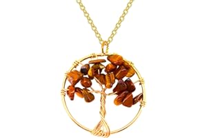 Only faith Collar para Mujer Arbol de Vida con piedras naturales Hecho a mano Acero Inoxidable Amuleto y protección Limpieza de 7 Chakras meditación