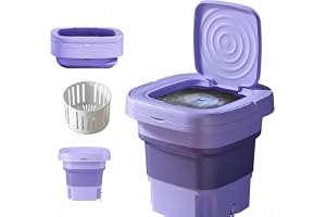 Relixu Portable Mini Washing Machine, 11L Foldable Small Laundry Washer for Socks, Underwear, Baby Clothes, Travel & Dorm (Green Purple)